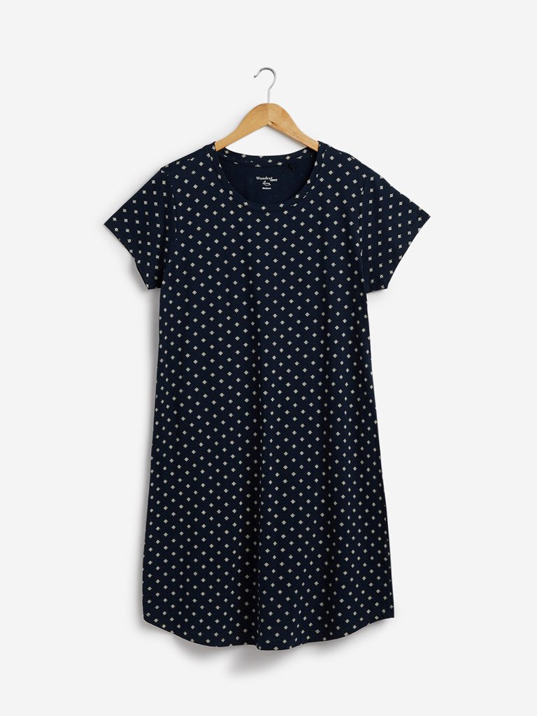 Wunderlove Navy Floral Print Nightdress
