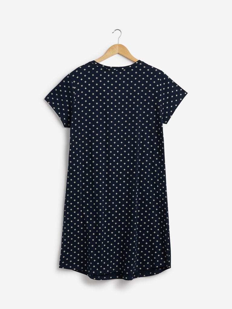 Wunderlove Navy Floral Print Nightdress