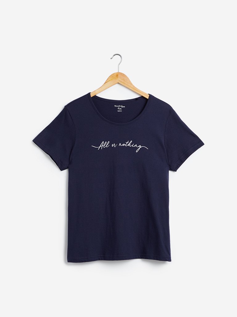 Wunderlove Navy Text Pattern T-Shirt