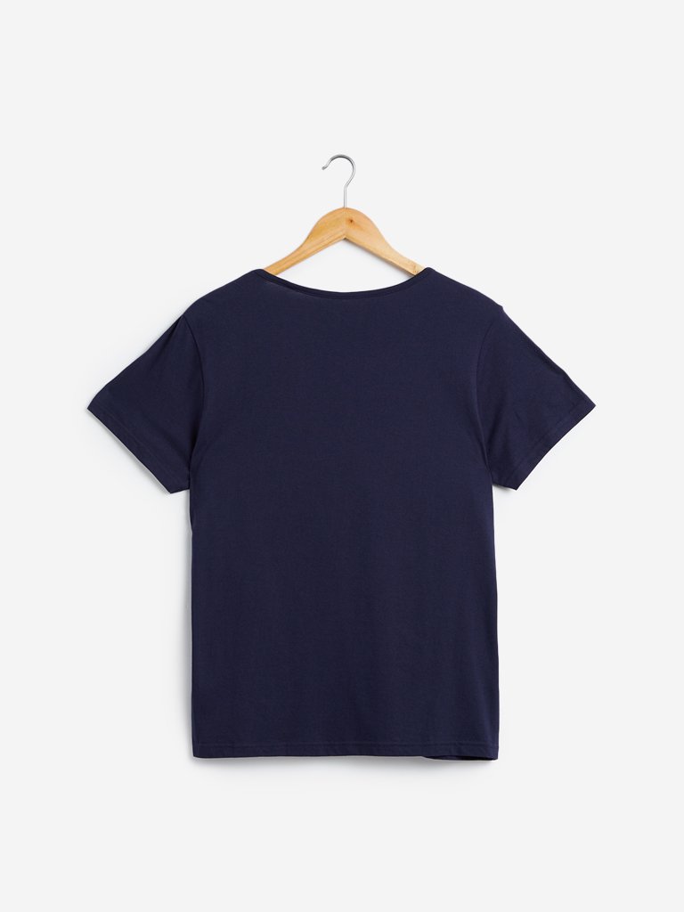 Wunderlove Navy Text Pattern T-Shirt