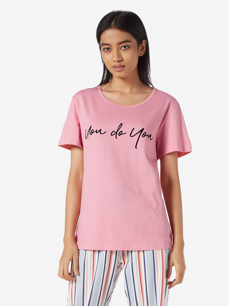 Wunderlove Pink Text Printed T-Shirt