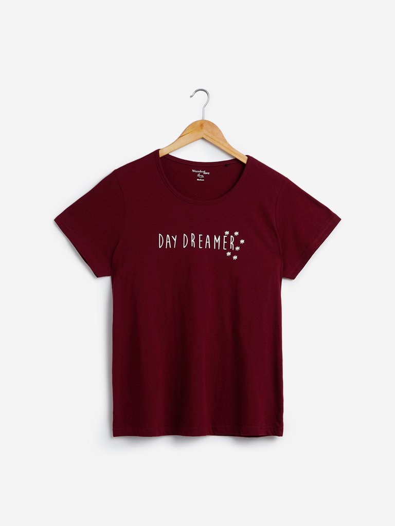 Wunderlove Maroon Day Dreamer T-Shirt
