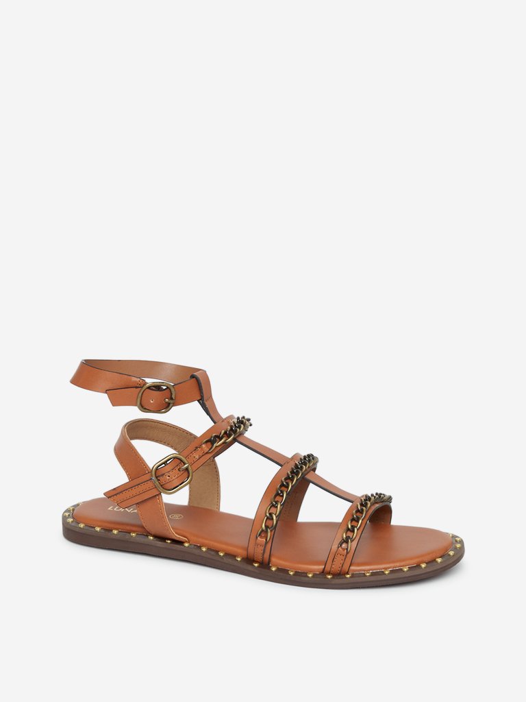 Luna Blu Brown Chain-Design Gladiator Sandals