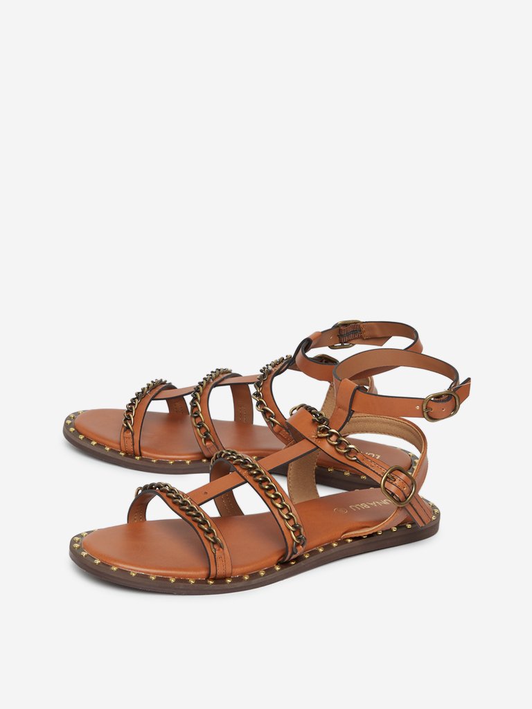 Luna Blu Brown Chain-Design Gladiator Sandals