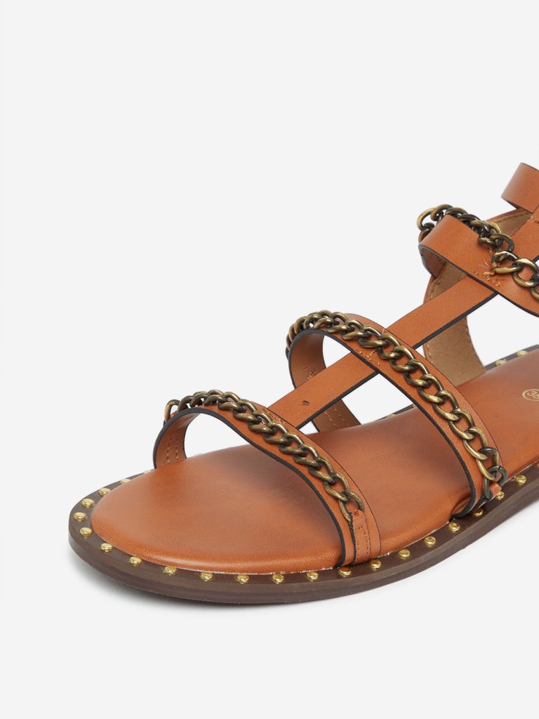 Luna Blu Brown Chain-Design Gladiator Sandals