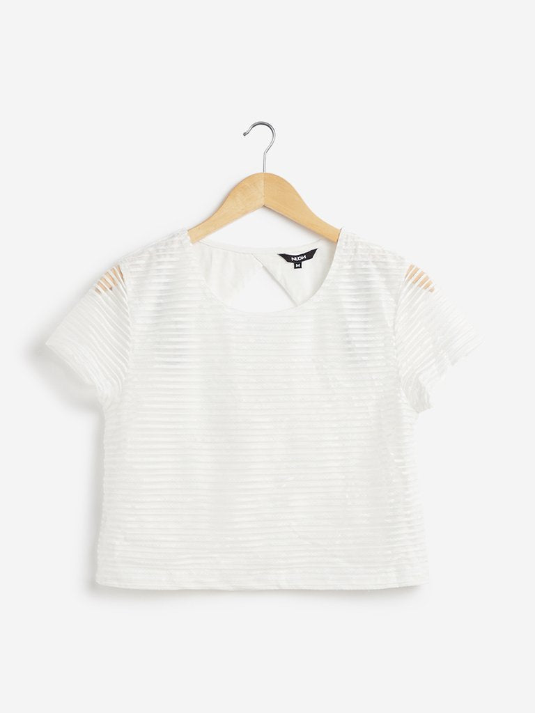 Nuon White Self-Patterned Taquila Crop-Top