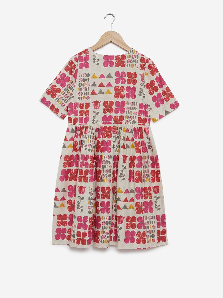 Utsa Kids Multicolour Floral Fit-And-Flare Dress