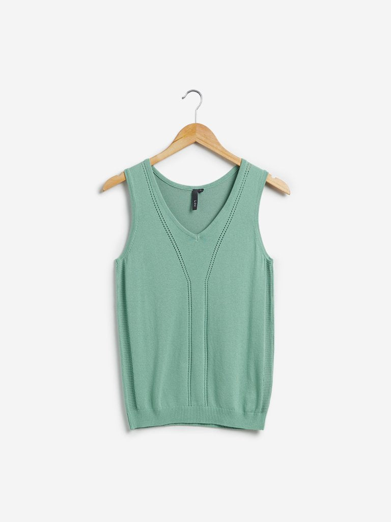 LOV Sage-Green Knitted Luke Top