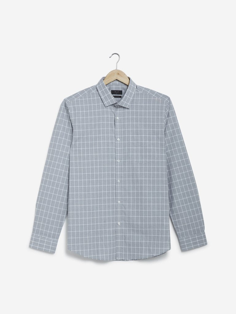 WES Formals Grey Checked Slim Fit Shirt