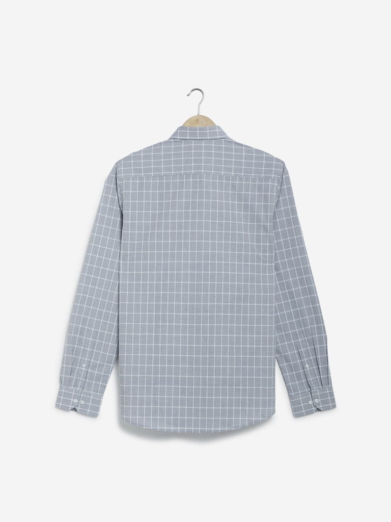 WES Formals Grey Checked Slim Fit Shirt