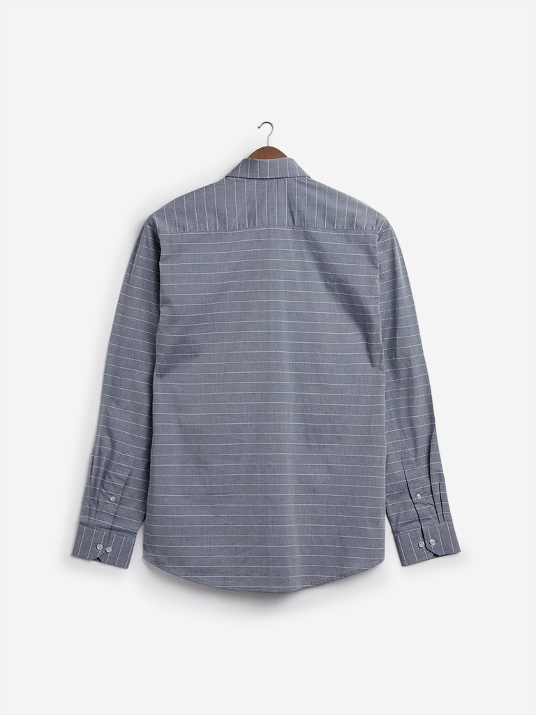 WES Formals Grey Striped Relaxed Fit Shirt