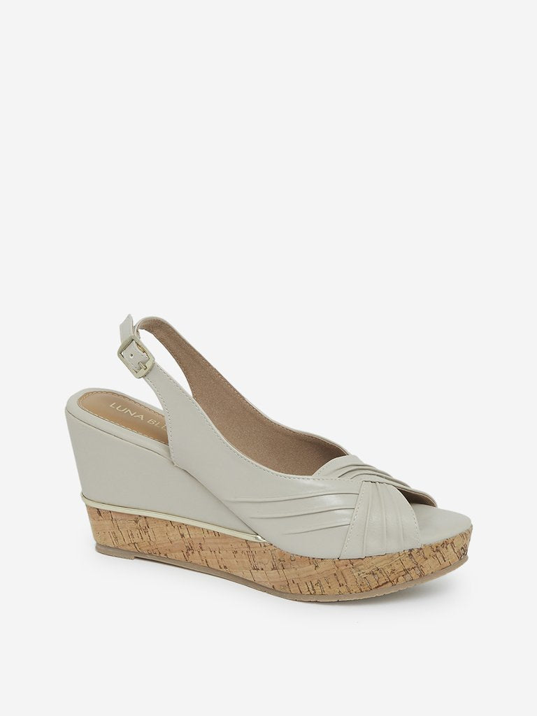 LUNA BLU Light Grey Peep Toe Wedge Heel Sandals
