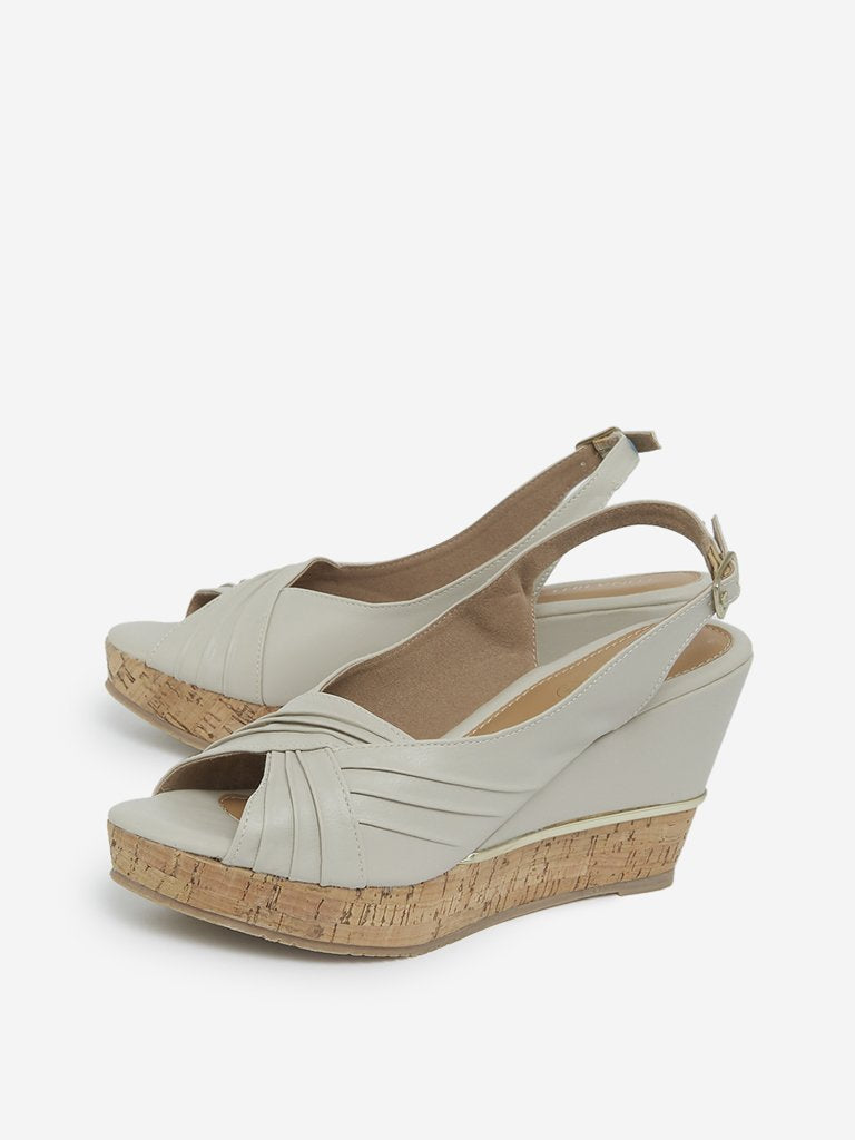 LUNA BLU Light Grey Peep Toe Wedge Heel Sandals