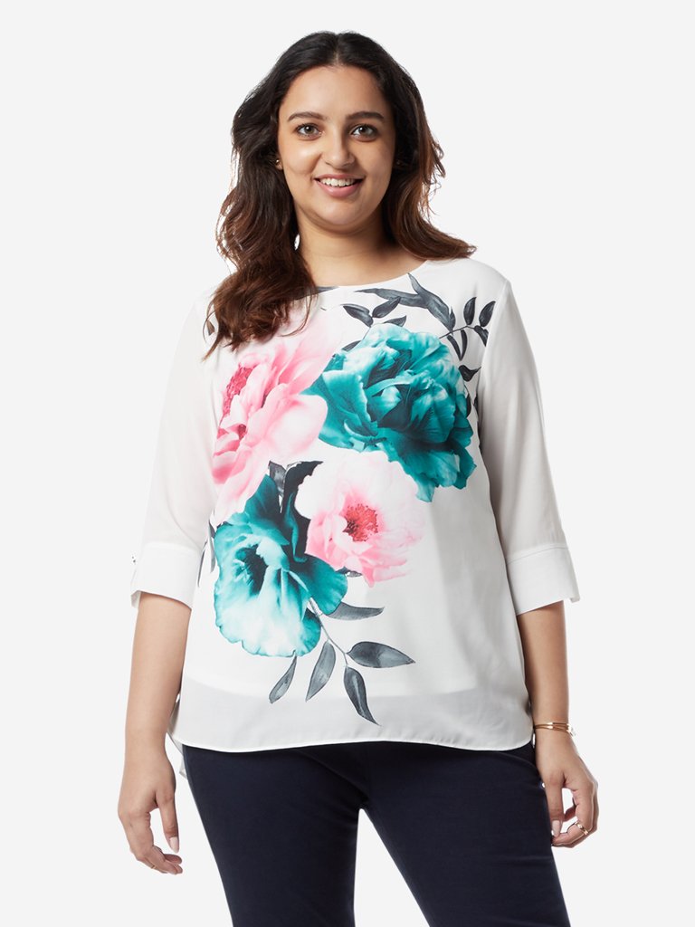 Gia Curves White Floral High-Low Jovi Top