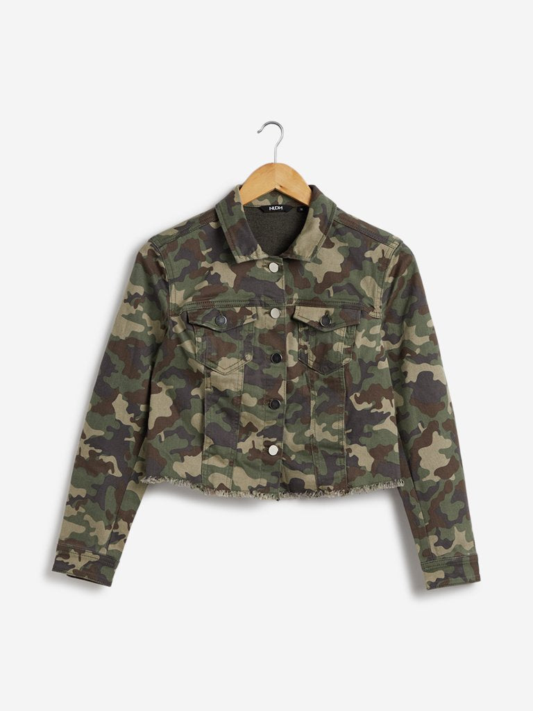 Nuon Khaki Camouflage Trucker Cropped Jacket