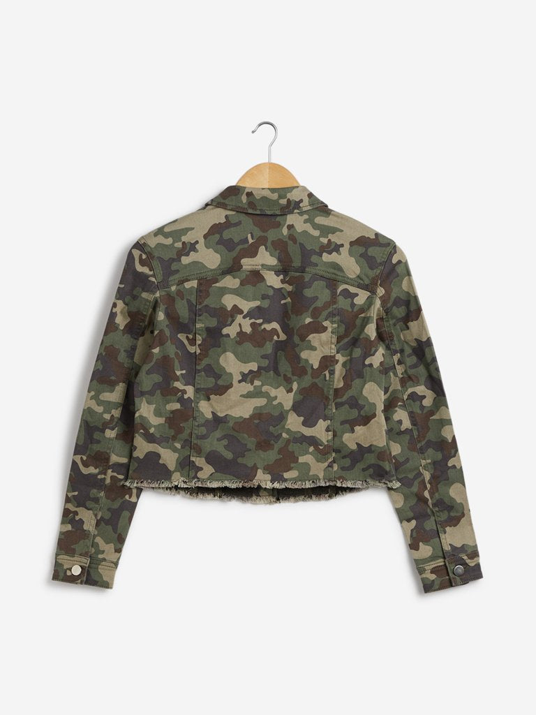 Nuon Khaki Camouflage Trucker Cropped Jacket