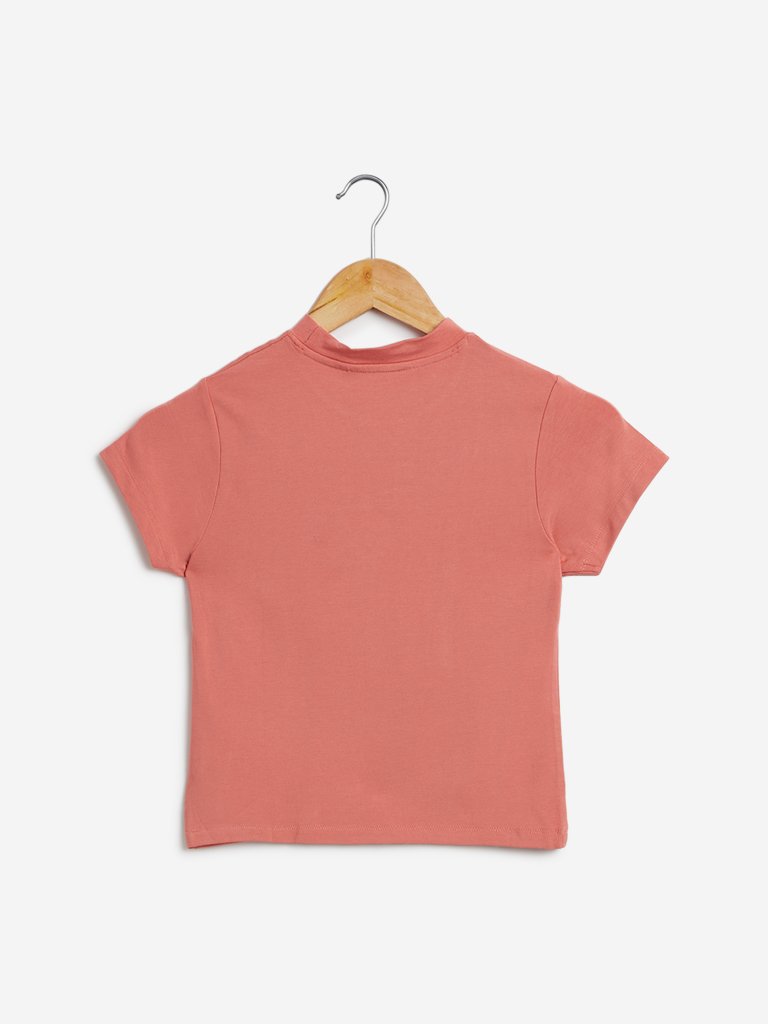 Nuon Coral Text Print Adora Cropped T-Shirt