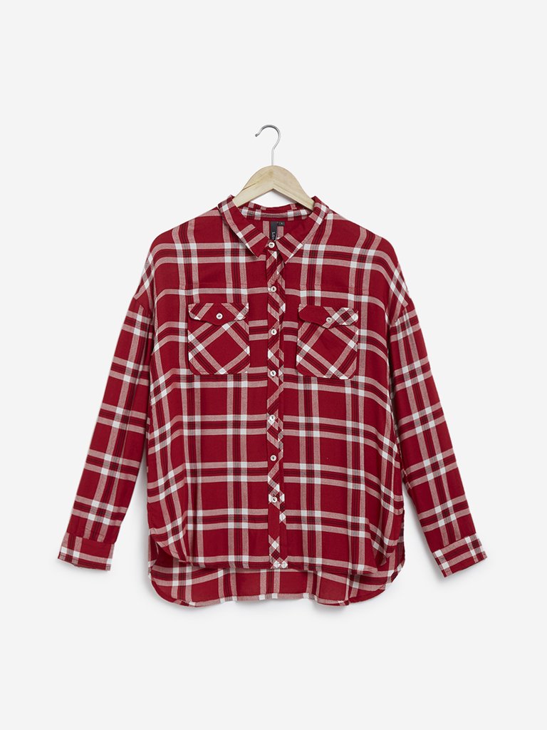LOV Red High-Low Checkered Shirt