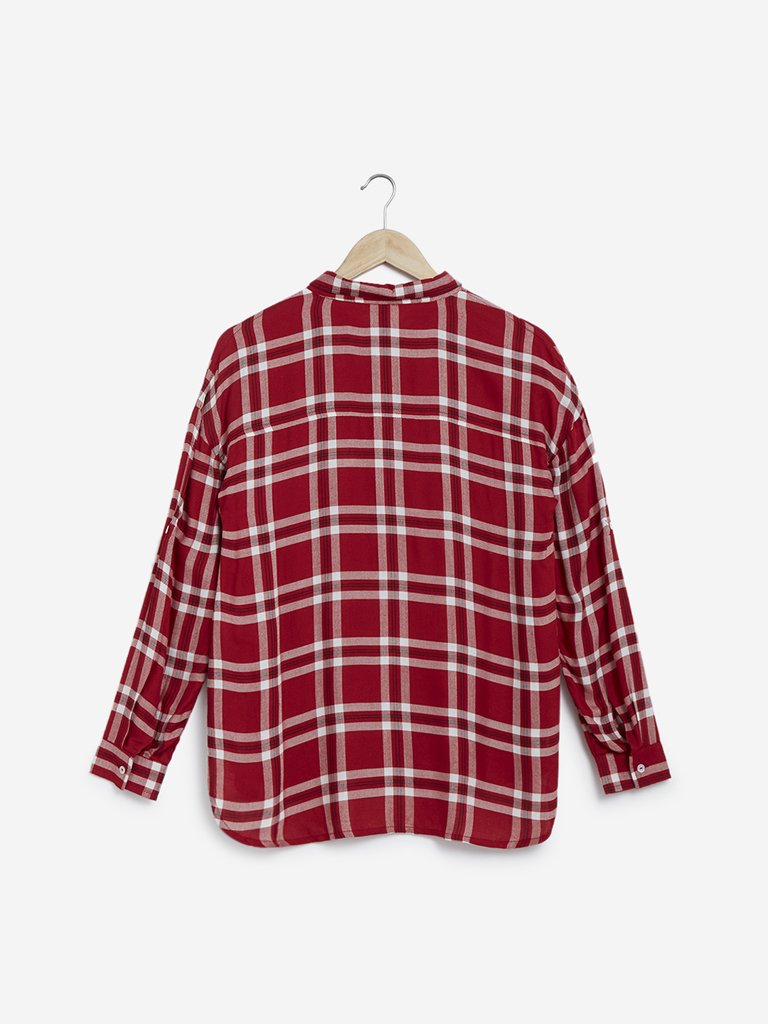 LOV Red High-Low Checkered Shirt