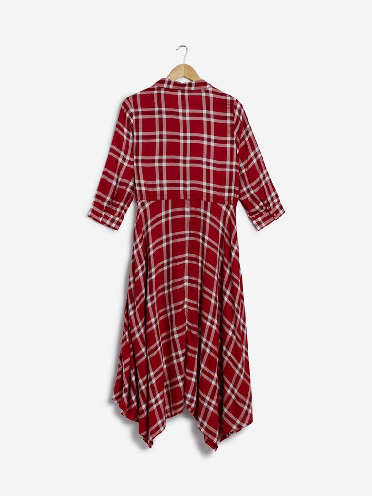 LOV Red Checkered Asymmetrical Shirtdress