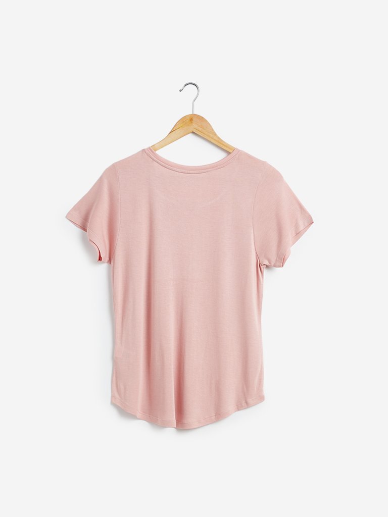 LOV Light Pink Typographic Design T-Shirt