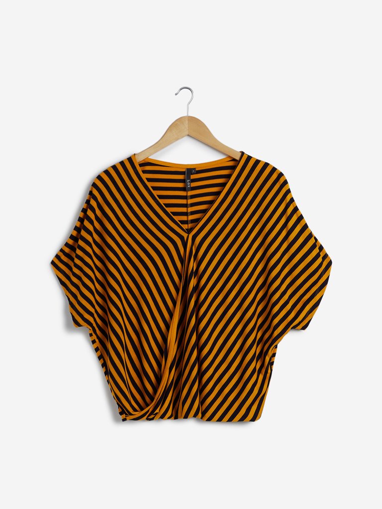 LOV Mustard Stripe Patterned Top