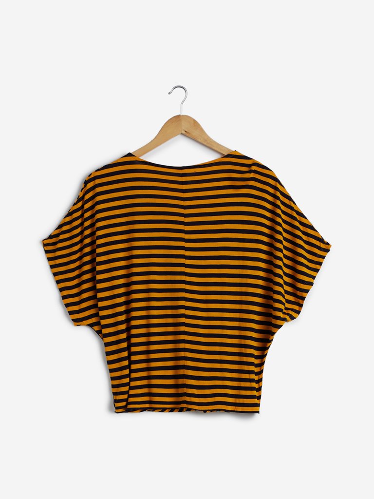 LOV Mustard Stripe Patterned Top