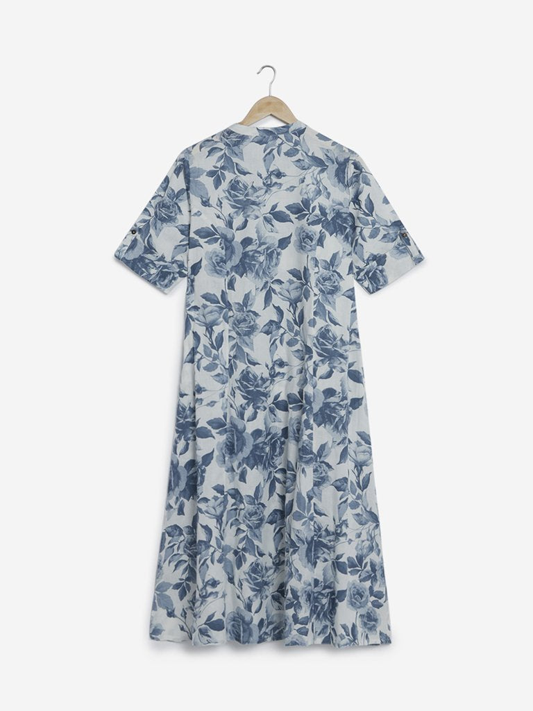 Diza Curves Light Blue Rose Print A-line Kurta