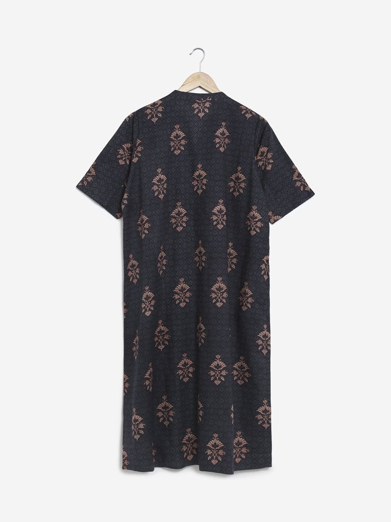 Diza Curves Charcoal Printed Straight Kurta