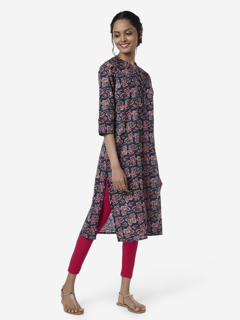 Utsa Indigo Floral Print Straight Kurta