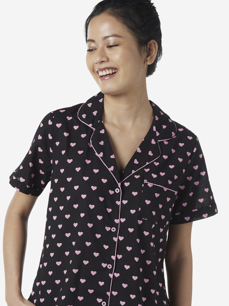 Wunderlove by Westside Black Heart Printed Shirt And Capris