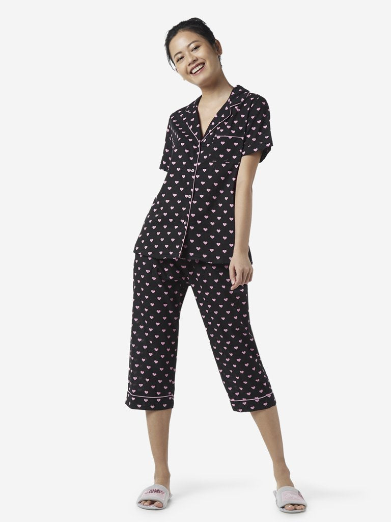 Wunderlove by Westside Black Heart Printed Shirt And Capris