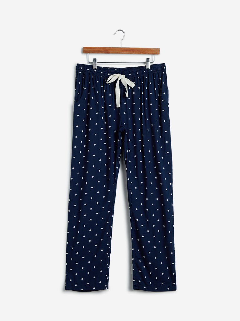 Wunderlove Navy Polkadot Cotton Pyjamas
