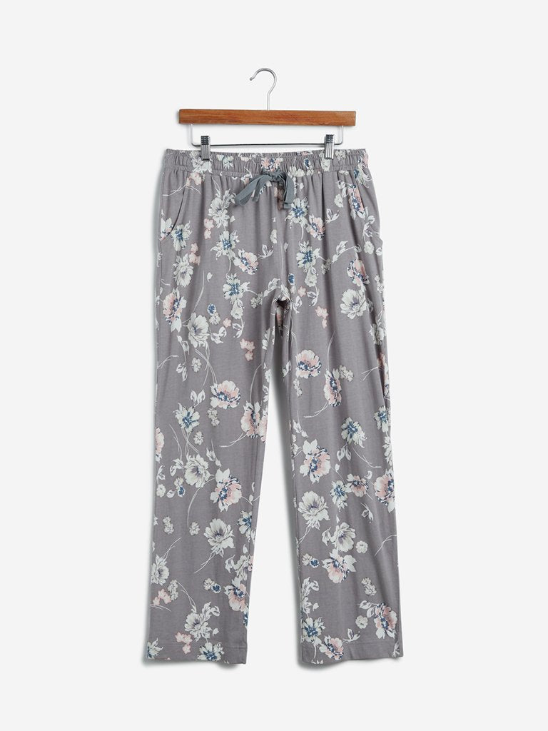 Wunderlove Grey Floral Cotton Pyjamas