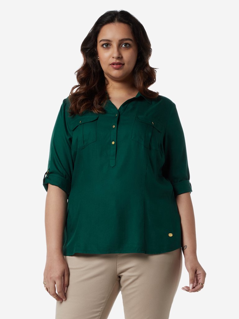 Gia Curves Dark Green Nora Casual Shirt