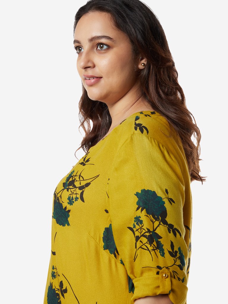 Gia Curves Mustard Floral Print Cara Top
