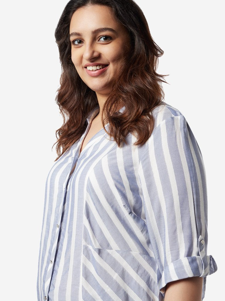 Gia Curves Grey Striped Asymmetrical Top