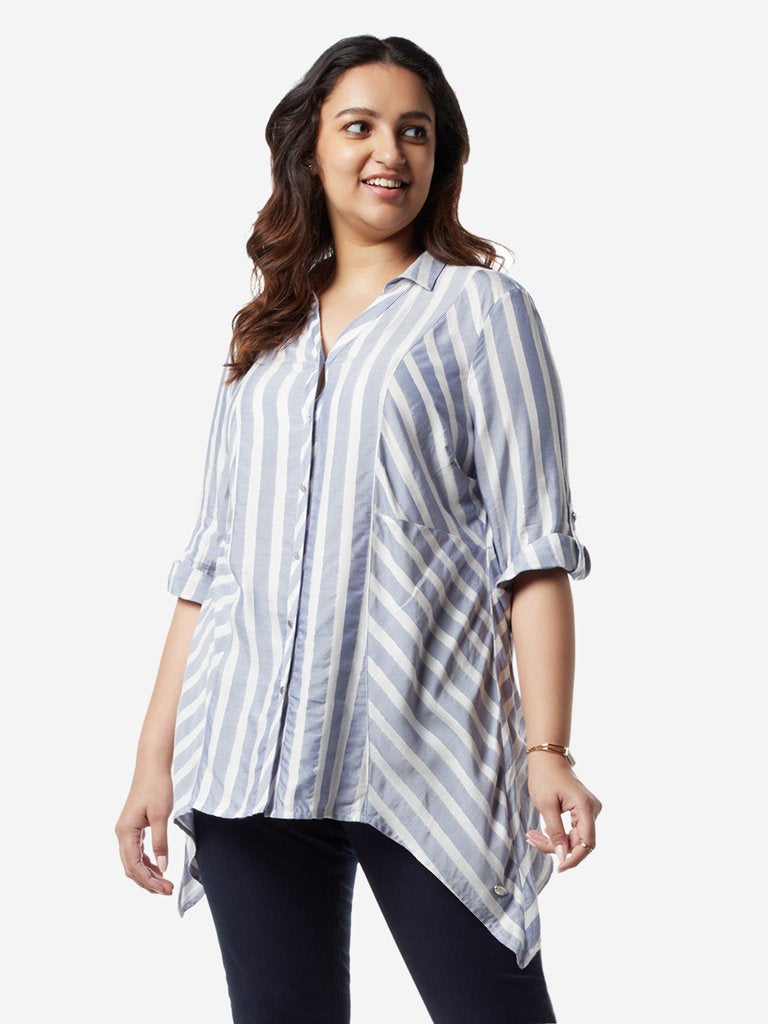 Gia Curves Grey Striped Asymmetrical Top