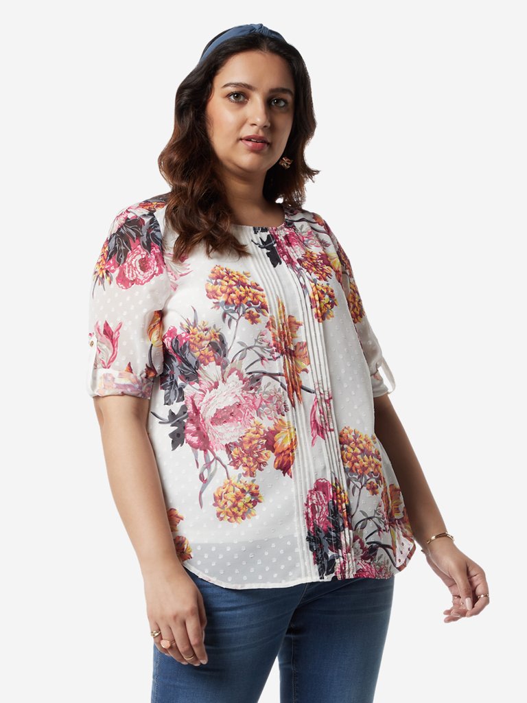 Gia Curves White Floral Print Diego Top