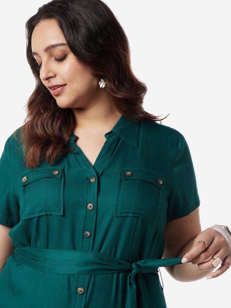 Gia Curves Dark Green Becka Shirtdress with Belt