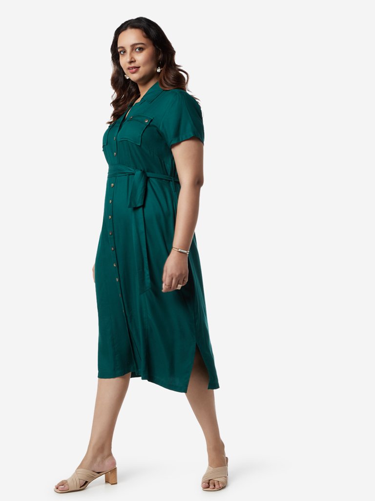 Gia Curves Dark Green Becka Shirtdress with Belt