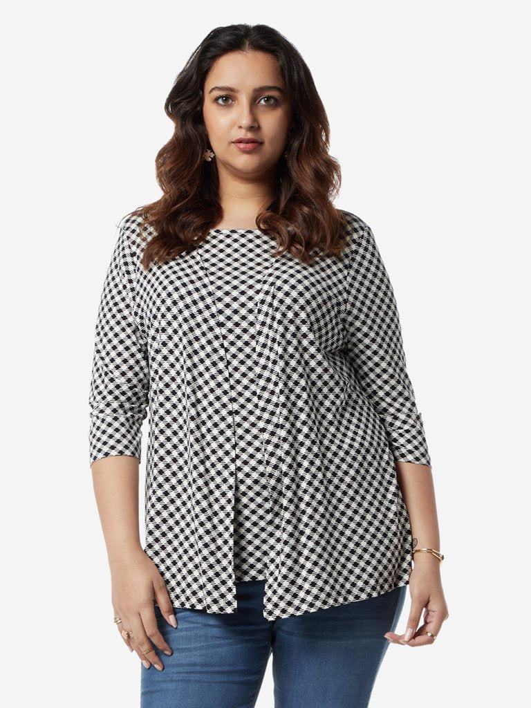 Gia Curves White Geometrical Print Varane Top