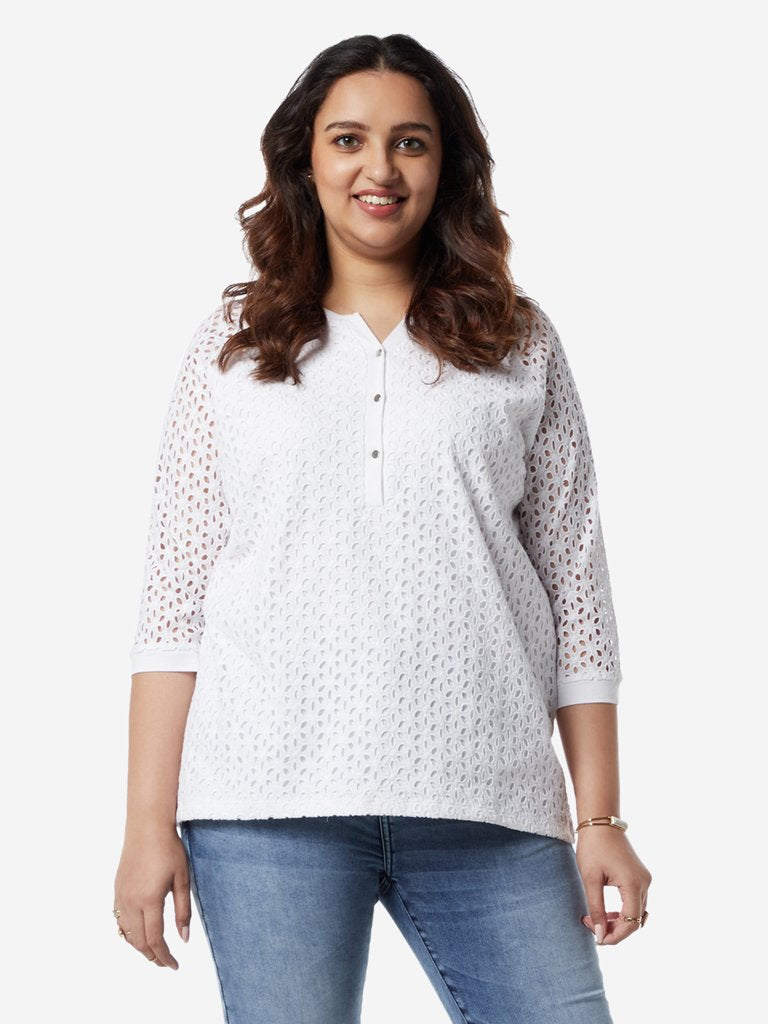 Gia Curves White Cut-Out Detailed Willma Top