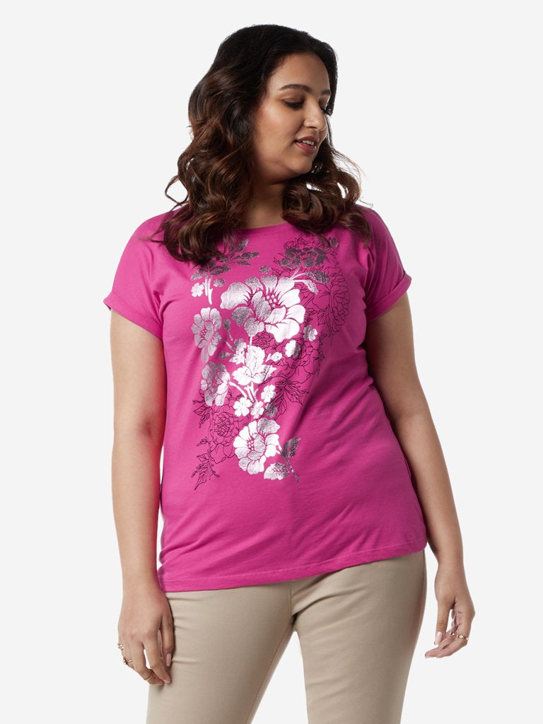 Gia Curves Pink Floral Patterned Bella T-Shirt