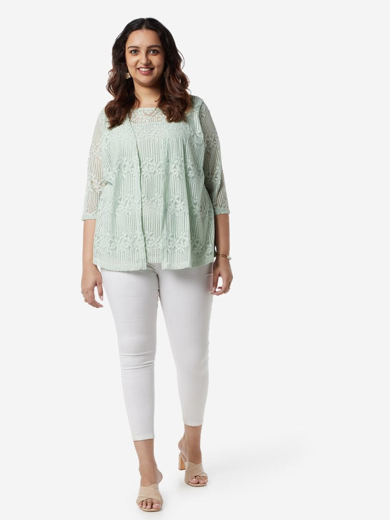 Gia Curves Mint Floral Lace Victor Top