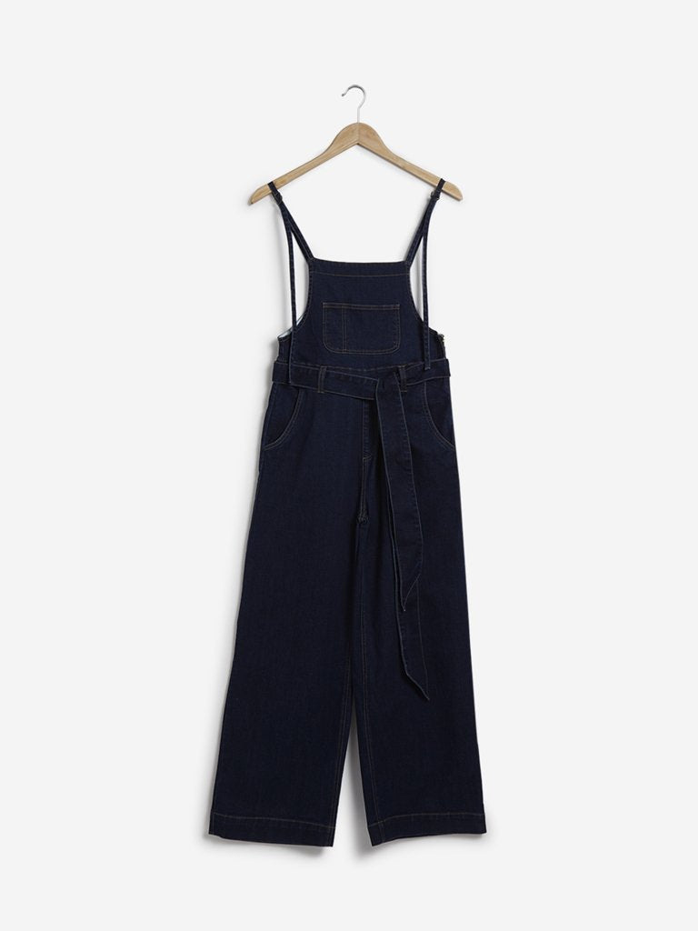 Nuon Dark Blue Denim Dungarees with Belt