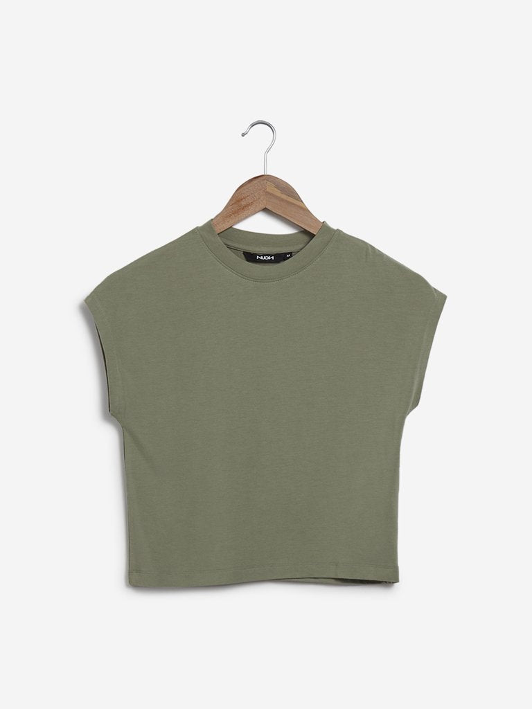 Nuon Sage Green Solid Crop Top