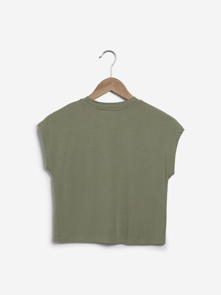 Nuon Sage Green Solid Crop Top