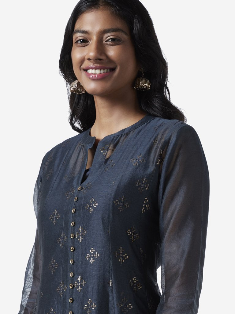 Vark Indigo A-line Kurta, Inner And Palazzos
