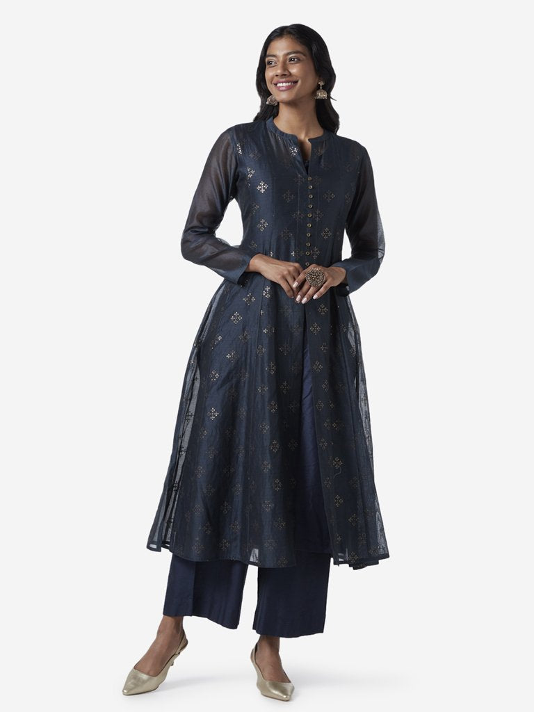 Vark Indigo A-line Kurta, Inner And Palazzos